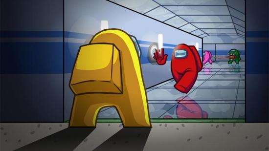 Best iPhone games: Among Us. Image shows a red character running towards a yellow character.