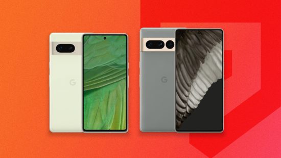 Best Google Pixel phones: two phones on a red background