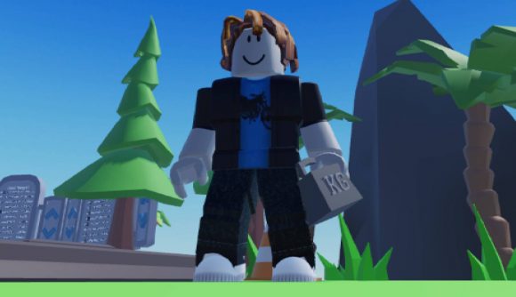 Get Heavy codes: a Roblox avatar is visible in a field with a weight tied to their hip